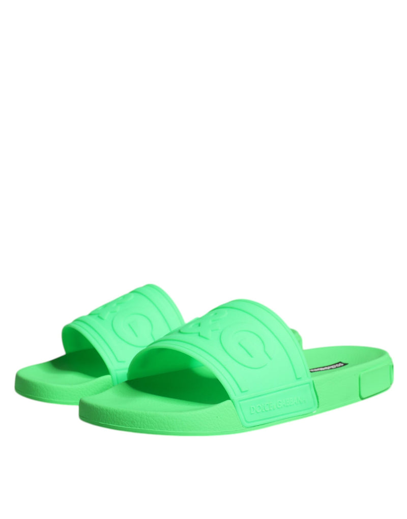 Dolce & Gabbana Green Leather Slides Sandals Beachwear Men's Shoes