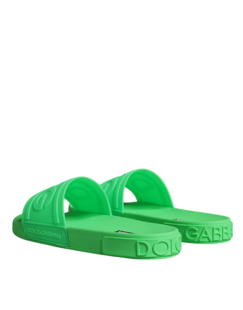 Dolce & Gabbana Green Leather Slides Sandals Beachwear Men's Shoes