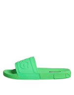 Dolce & Gabbana Green Leather Slides Sandals Beachwear Men's Shoes