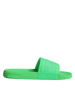 Dolce & Gabbana Green Leather Slides Sandals Beachwear Men's Shoes