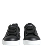 Dolce & Gabbana Black Calf Leather Portofino Sneakers Women's Shoes