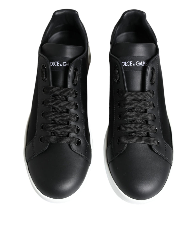 Dolce & Gabbana Black Calf Leather Portofino Sneakers Women's Shoes