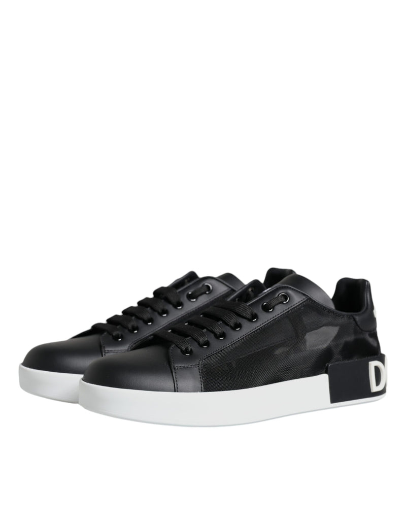 Dolce & Gabbana Black Calf Leather Portofino Sneakers Women's Shoes