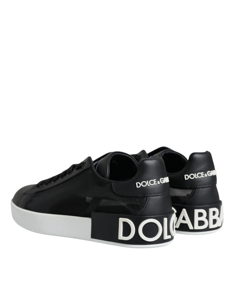 Dolce & Gabbana Black Calf Leather Portofino Sneakers Women's Shoes