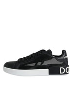 Dolce & Gabbana Black Calf Leather Portofino Sneakers Women's Shoes