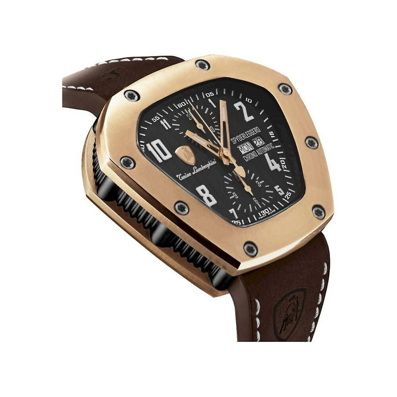 Lamborghini Black Leather Men's Watch