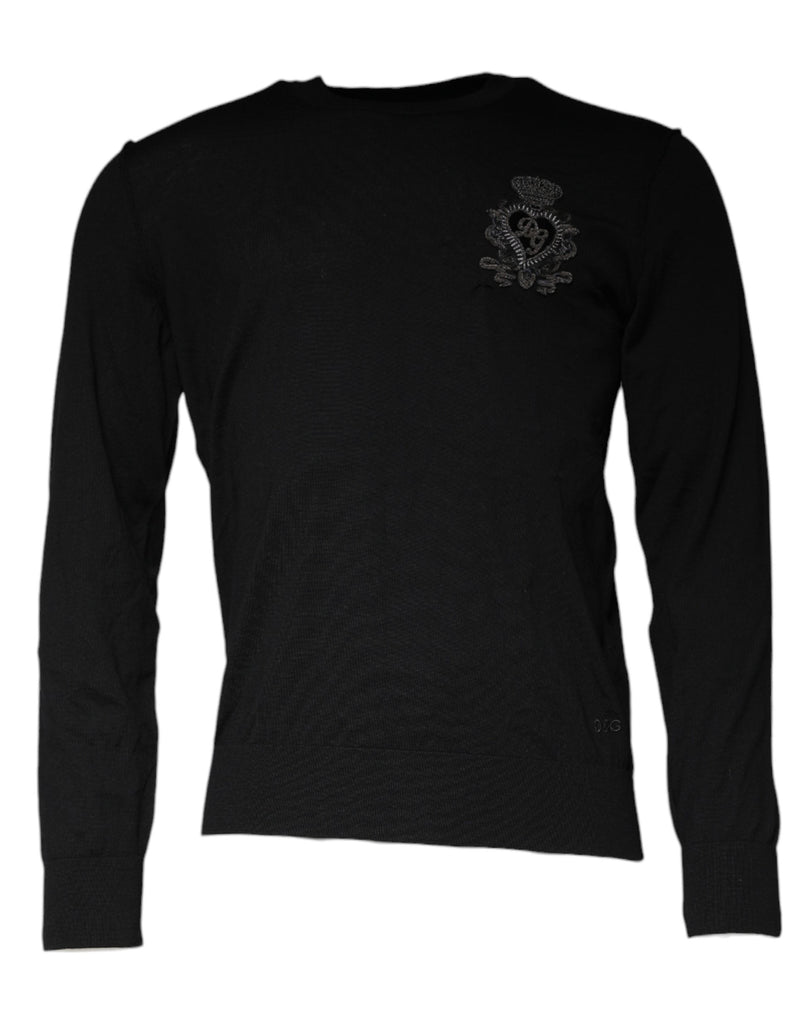 Dolce & Gabbana Black Crown Heart Crew Neck Pullover Men's Sweater (Pre-Owned)