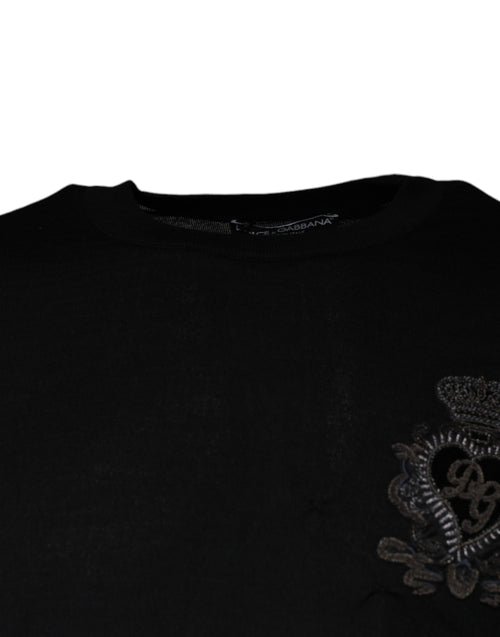 Dolce & Gabbana Black Crown Heart Crew Neck Pullover Men's Sweater (Pre-Owned)