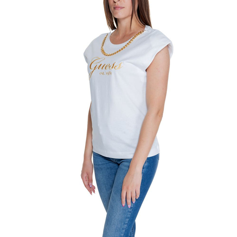 Guess White Cotton Tops & Women's T-Shirt