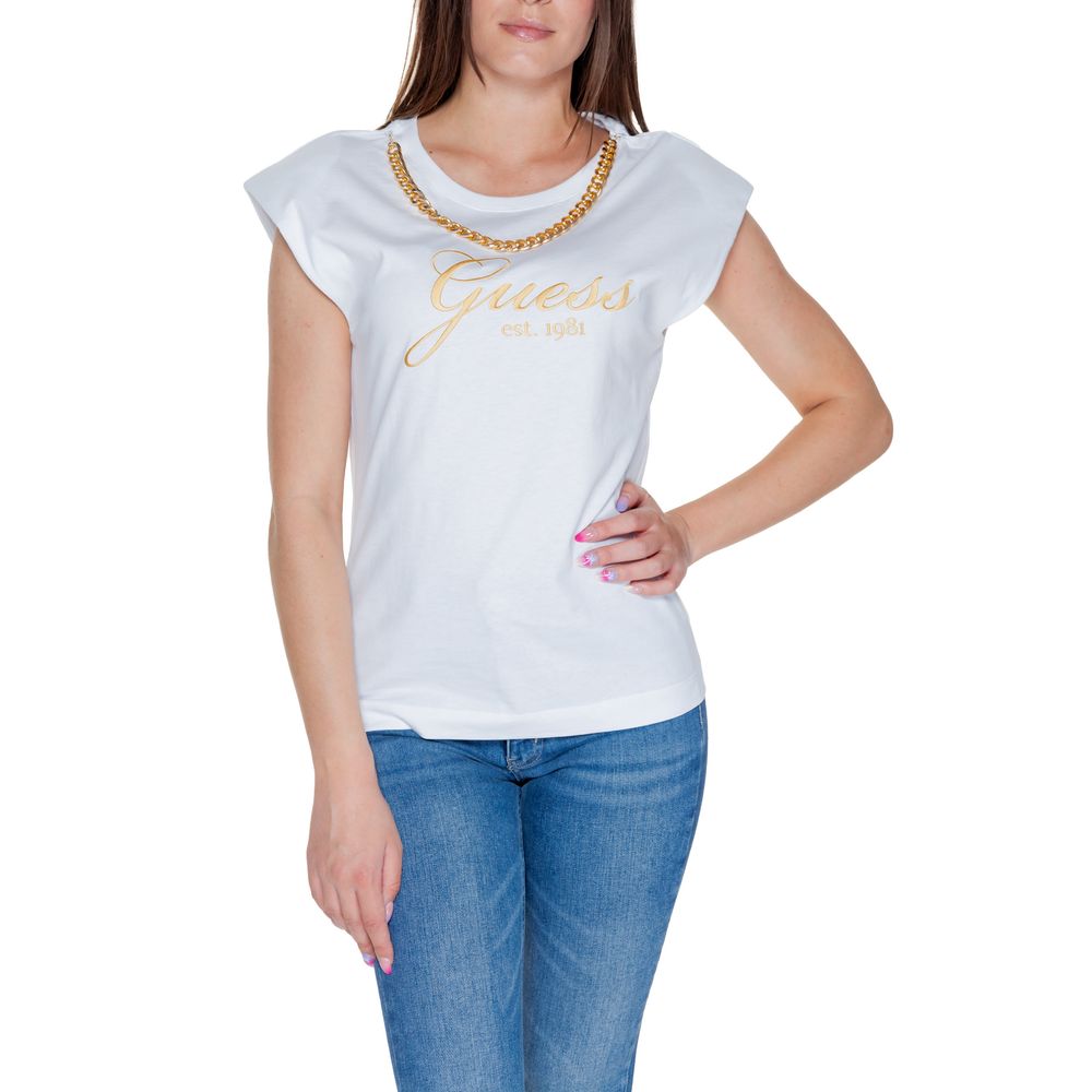 Guess White Cotton Tops & Women's T-Shirt