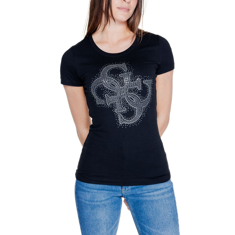 Guess Black Cotton Tops & Women's T-Shirt