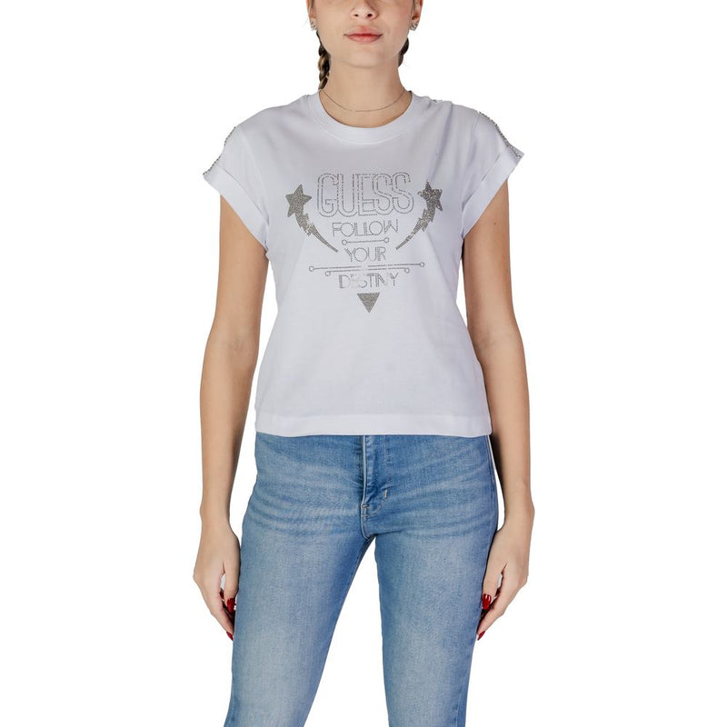 Guess White Cotton Tops & Women's T-Shirt