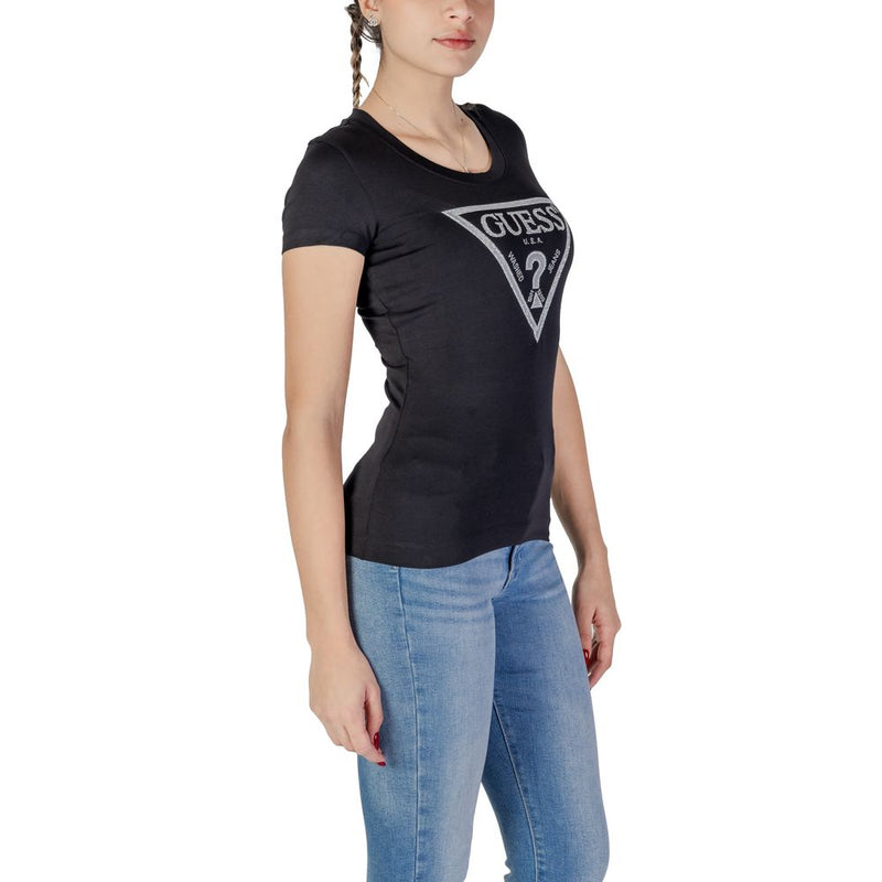 Guess Black Cotton Tops & Women's T-Shirt