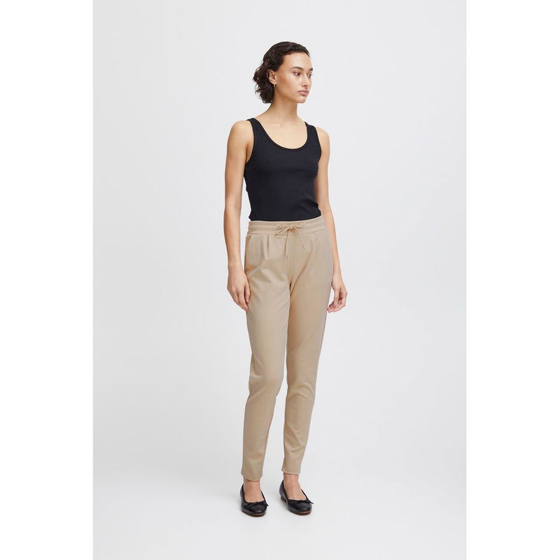 ICHI Beige Polyester Jeans & Women's Pant