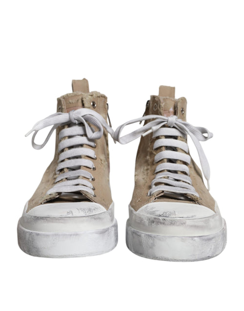 Dolce & Gabbana Beige White Canvas High Top Sneakers Men's Shoes (Pre-Owned)