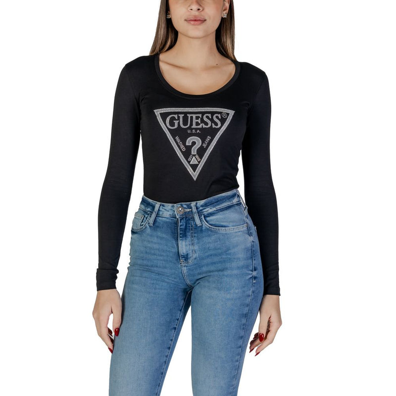 Guess Black Cotton Tops & Women's T-Shirt