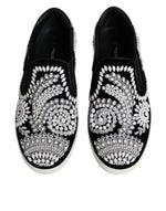 Dolce & Gabbana Black Embellished London Men Slip On Men's Shoes