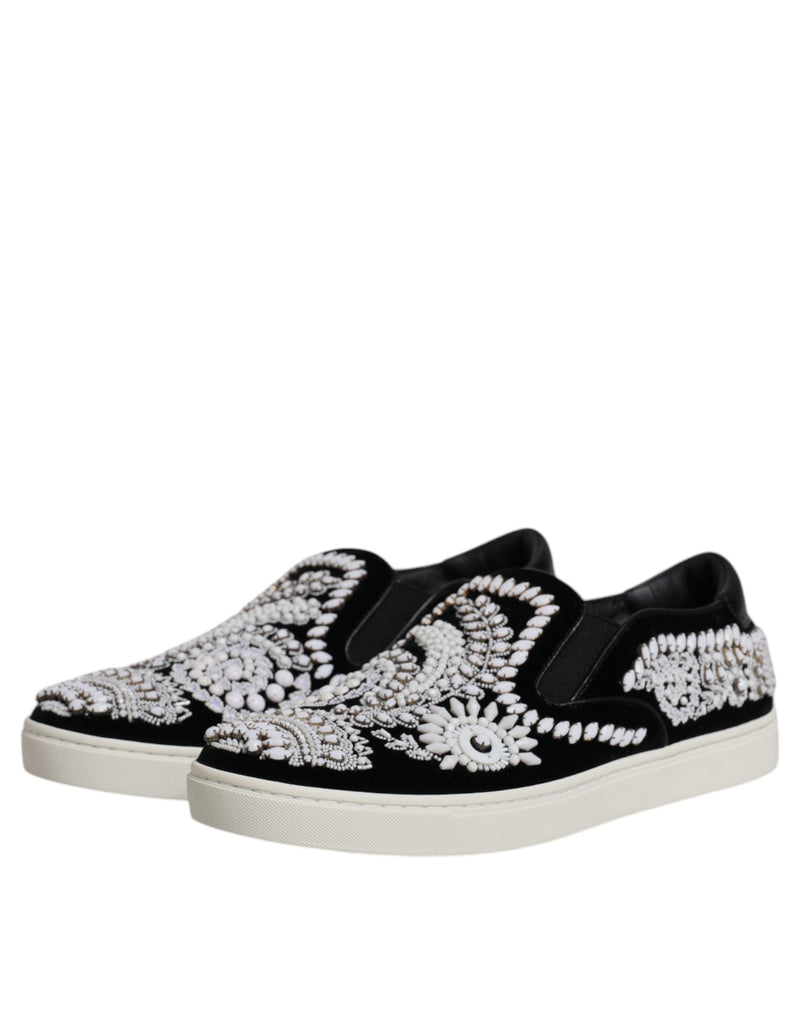 Dolce & Gabbana Black Embellished London Men Slip On Men's Shoes