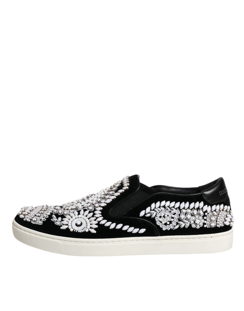 Dolce & Gabbana Black Embellished London Men Slip On Men's Shoes