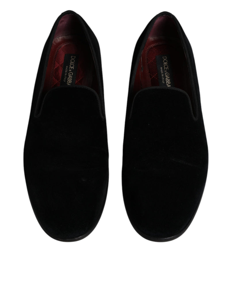 Dolce & Gabbana Black Velvet Loafers Formal Men Dress Men's Shoes (Pre-Owned)