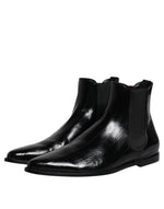 Dolce & Gabbana Black Leather Chelsea Men Ankle Boots Men's Shoes