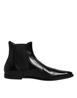 Dolce & Gabbana Black Leather Chelsea Men Ankle Boots Men's Shoes