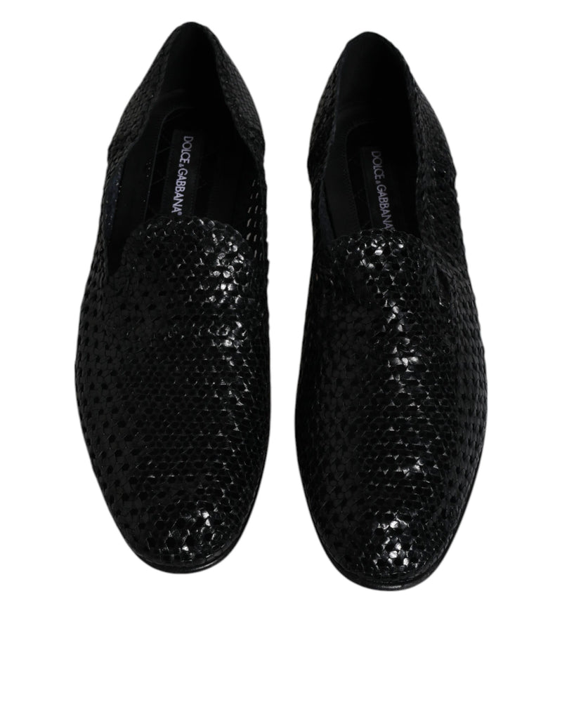 Dolce & Gabbana Black Woven Leather Slip On Loafers Men's Shoes (Pre-Owned)