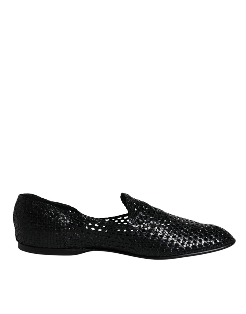 Dolce & Gabbana Black Woven Leather Slip On Loafers Men's Shoes (Pre-Owned)