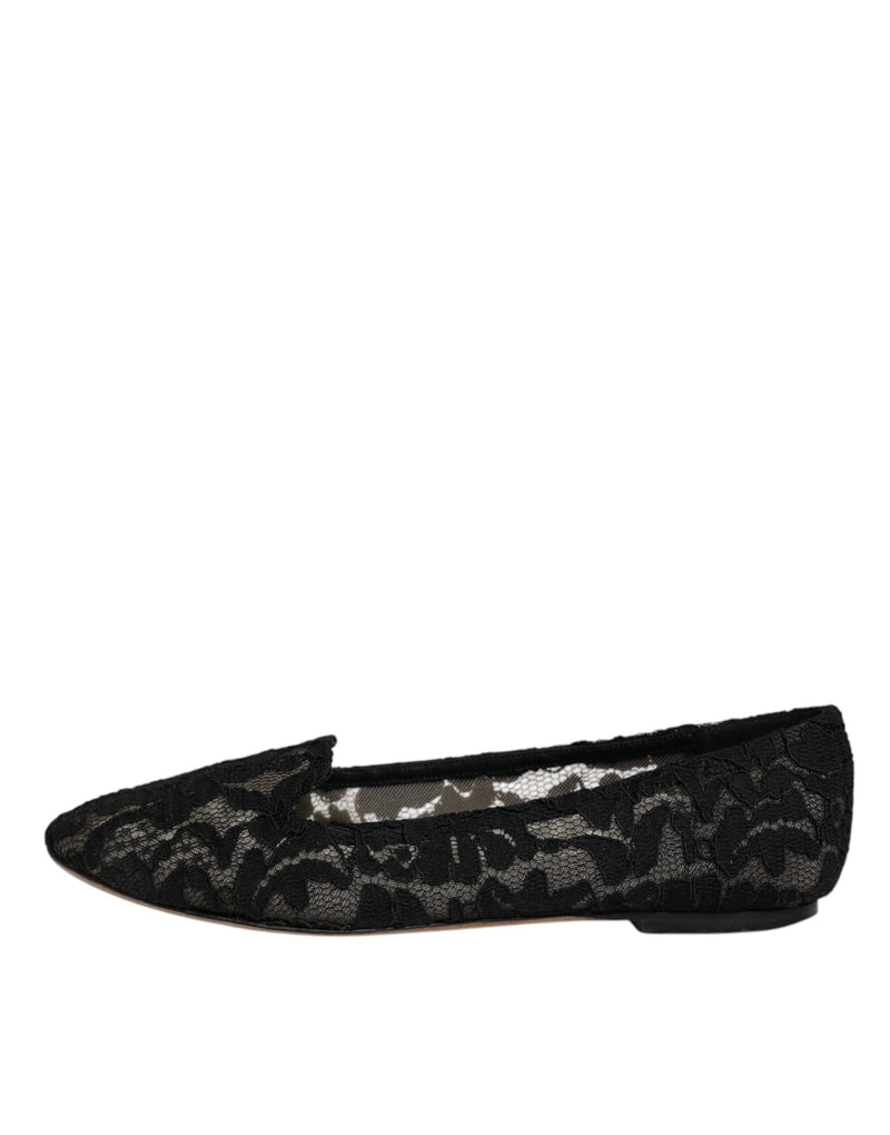 Dolce & Gabbana Black Taormina Lace Slip On Flats Women's Shoes (Pre-Owned)