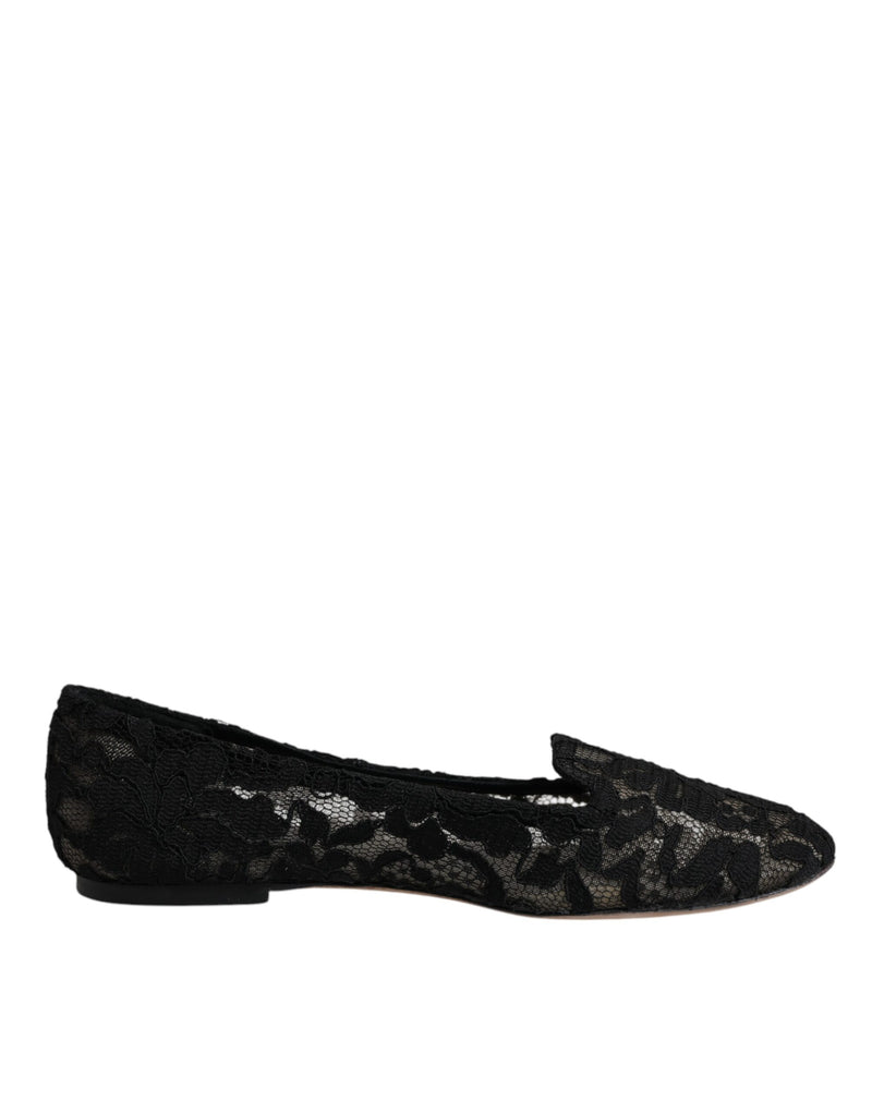 Dolce & Gabbana Black Taormina Lace Slip On Flats Women's Shoes (Pre-Owned)