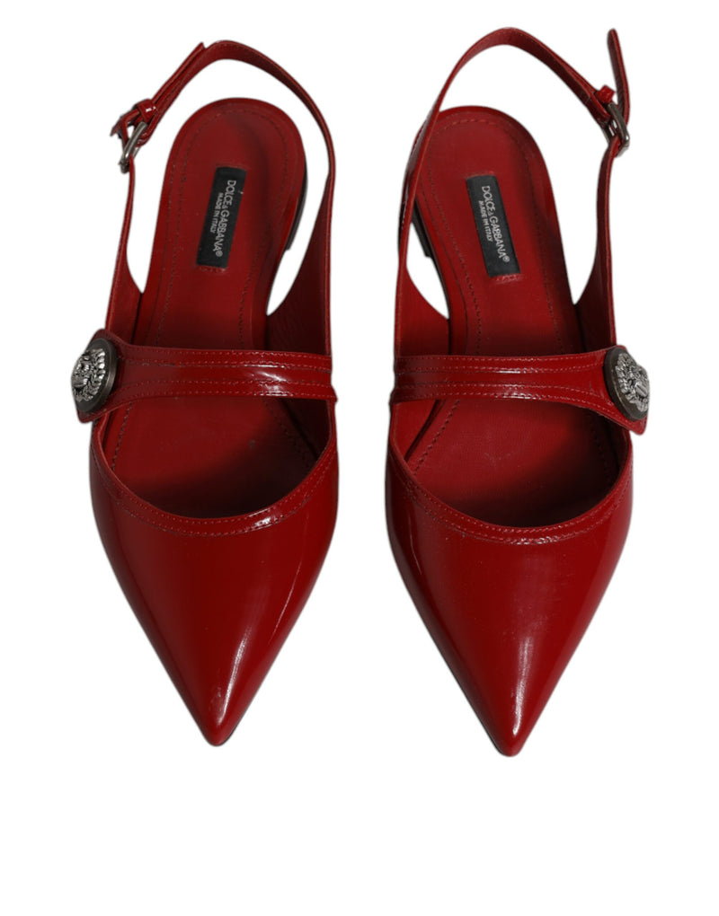 Dolce & Gabbana Red Leather Slingback Flats Sandals Women's Shoes (Pre-Owned)