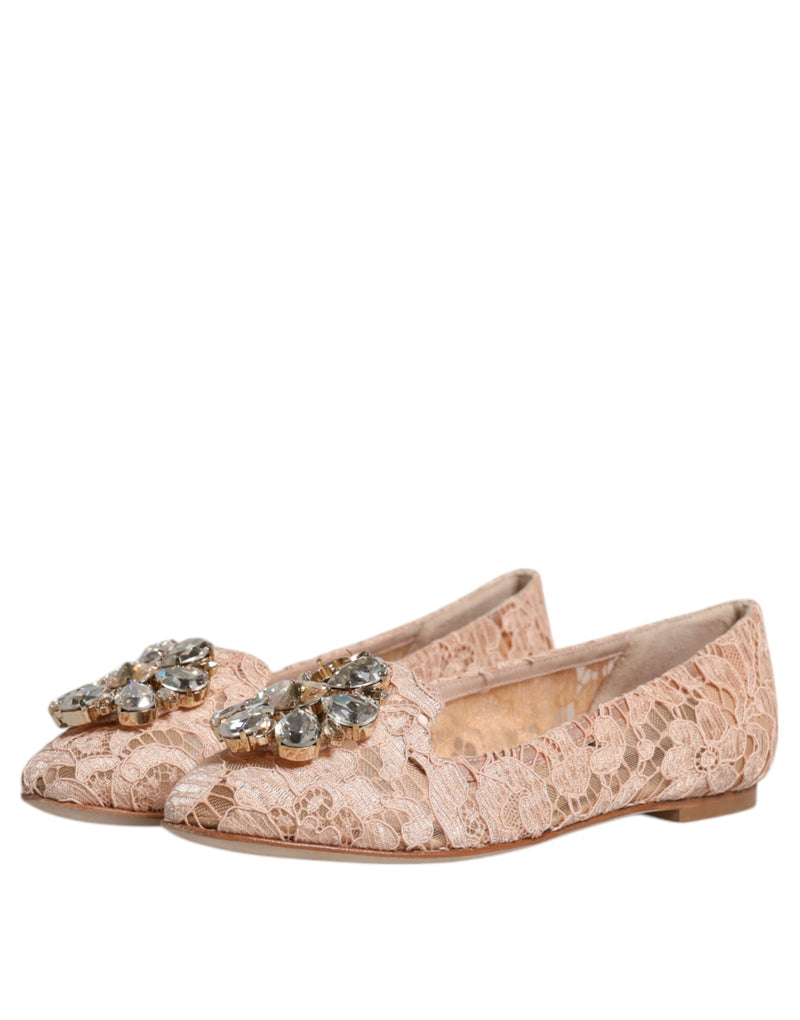 Dolce & Gabbana Beige Lace Crystal Ballet Flats Loafers Women's Shoes (Pre-Owned)