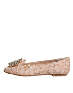 Dolce & Gabbana Beige Lace Crystal Ballet Flats Loafers Women's Shoes (Pre-Owned)