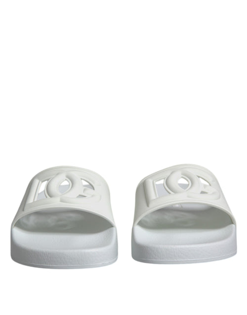 Dolce & Gabbana White Rubber Slides Sandals Beachwear Women's Shoes