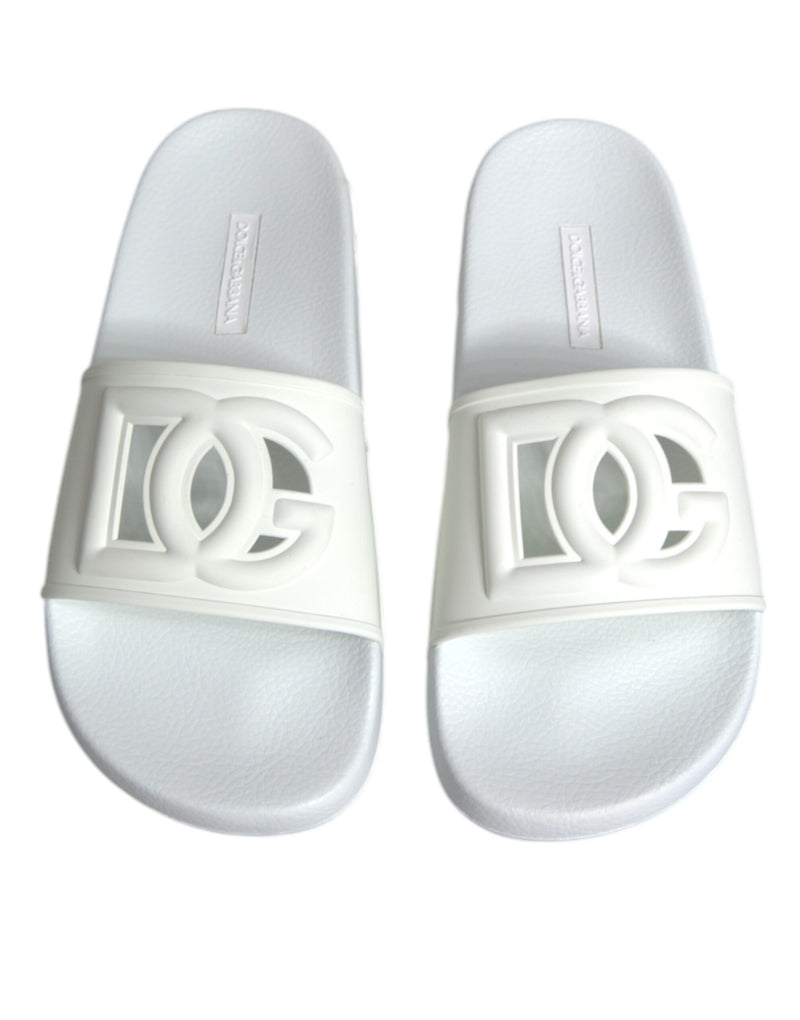 Dolce & Gabbana White Rubber Slides Sandals Beachwear Women's Shoes