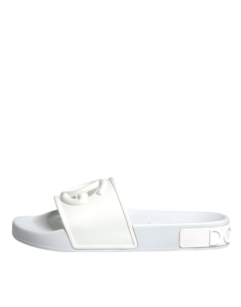 Dolce & Gabbana White Rubber Slides Sandals Beachwear Women's Shoes