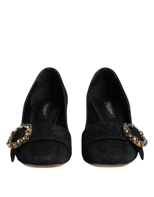 Dolce & Gabbana Black Brocade Crystals Heels Pumps Women's Shoes