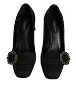 Dolce & Gabbana Black Brocade Crystals Heels Pumps Women's Shoes