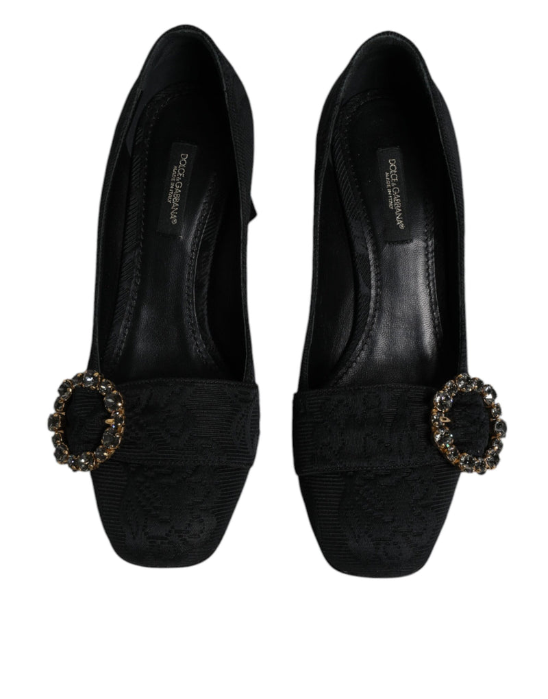 Dolce & Gabbana Black Brocade Crystals Heels Pumps Women's Shoes