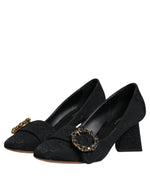 Dolce & Gabbana Black Brocade Crystals Heels Pumps Women's Shoes