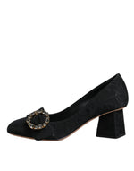 Dolce & Gabbana Black Brocade Crystals Heels Pumps Women's Shoes