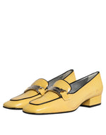 Dolce & Gabbana Yellow Leather Logo Plaque Slip On Mocassin Women's Shoes (Pre-Owned)