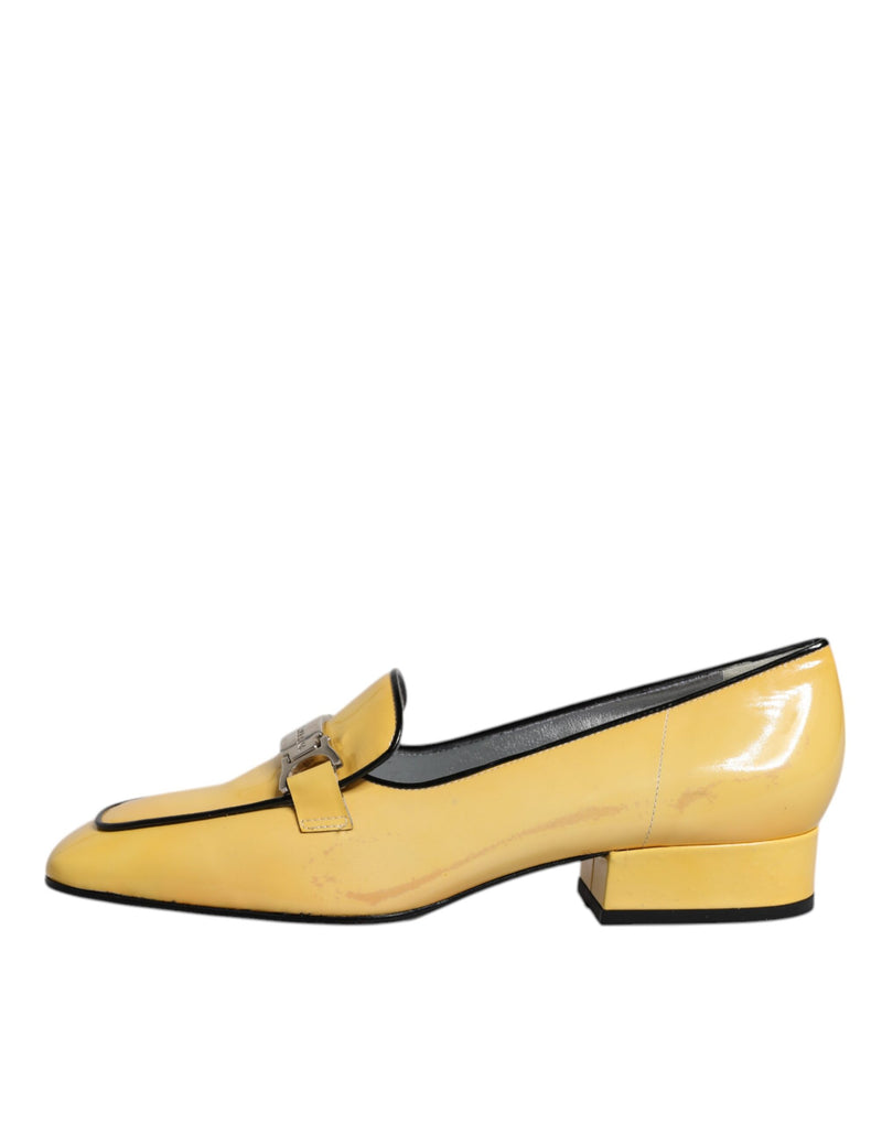 Dolce & Gabbana Yellow Leather Logo Plaque Slip On Mocassin Women's Shoes (Pre-Owned)