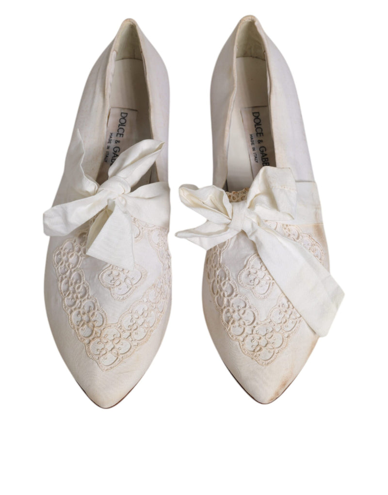 Dolce & Gabbana White Ribbon Fabric Ballerina Flats Women's Shoes (Pre-Owned)