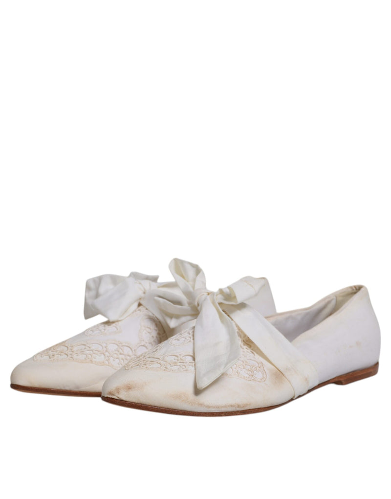 Dolce & Gabbana White Ribbon Fabric Ballerina Flats Women's Shoes (Pre-Owned)