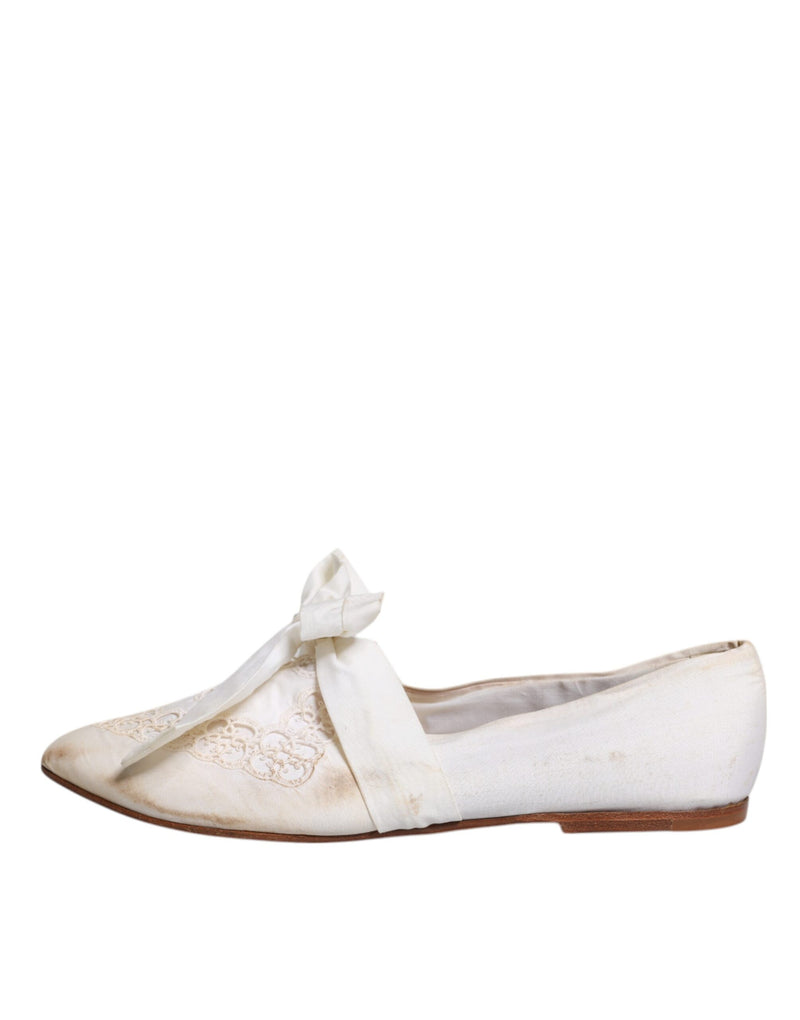 Dolce & Gabbana White Ribbon Fabric Ballerina Flats Women's Shoes (Pre-Owned)