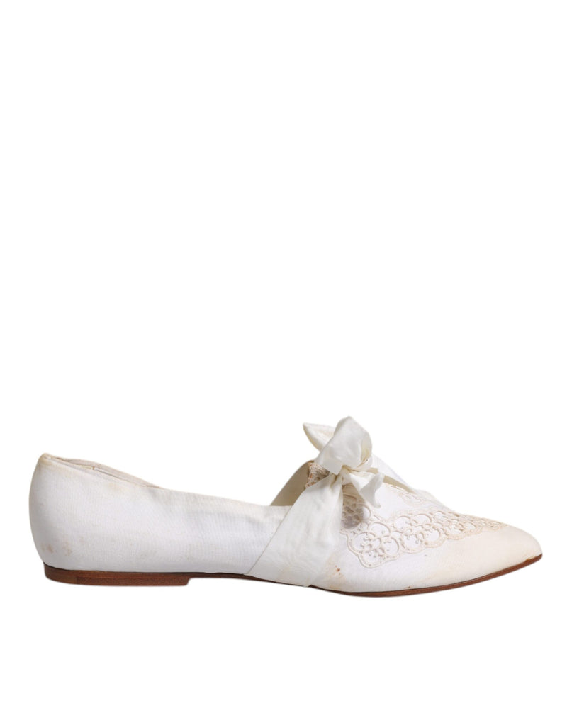 Dolce & Gabbana White Ribbon Fabric Ballerina Flats Women's Shoes (Pre-Owned)