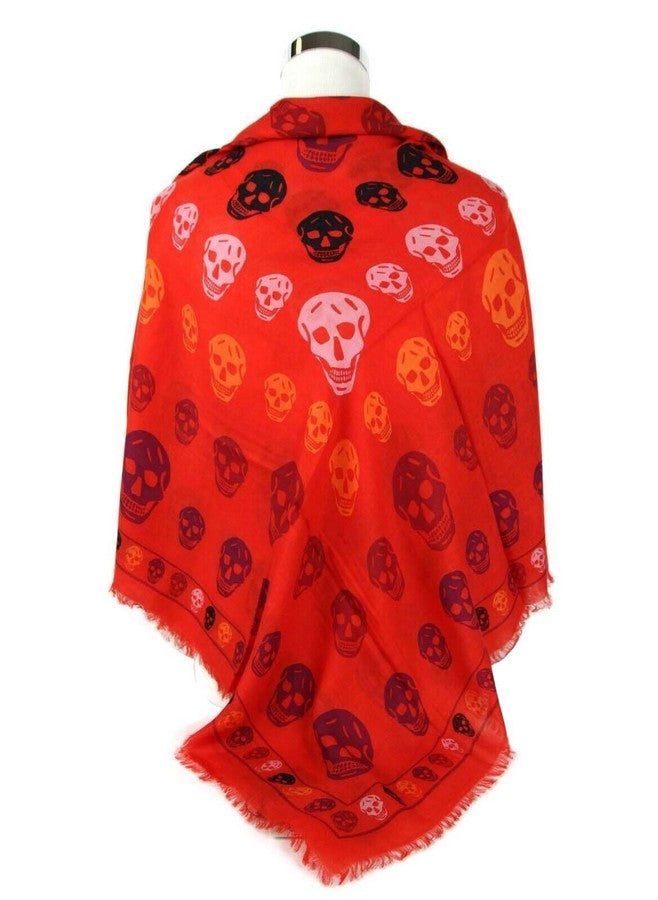 Alexander McQueen Women's Red Modal / Wool Multiskull Box Print Shawl Scarf 496827 6470