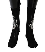 Dolce & Gabbana Crystal Embellished Black Knit Women's Stockings