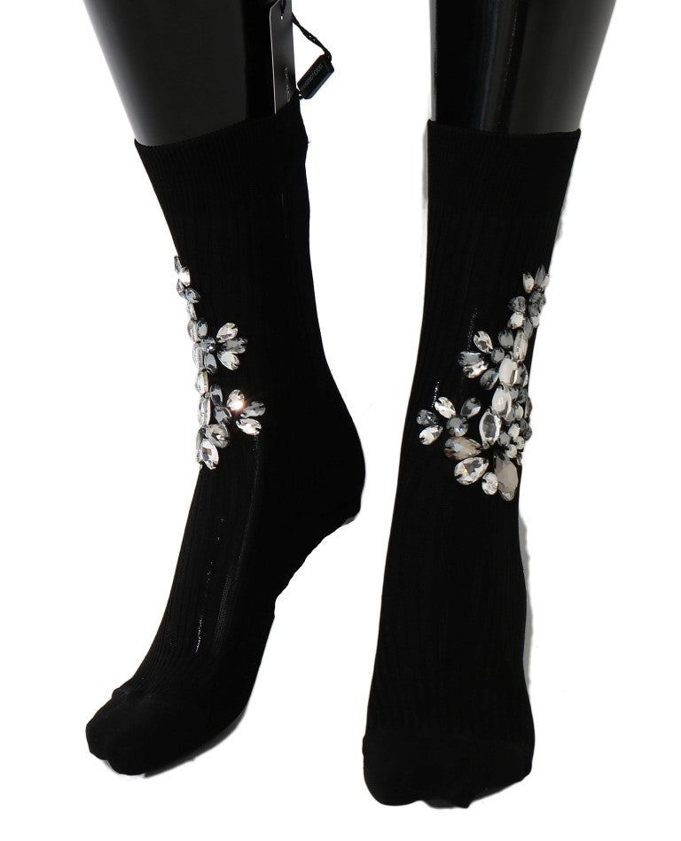 Dolce & Gabbana Crystal Embellished Black Knit Women's Stockings